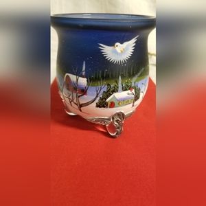 Vintage Votive Winter Scene Hand Painted Glass Candle Holder